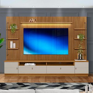 Estante para TV Ripado Modulado 75 Polegadas Nature Off White Shop Jm