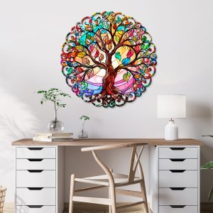 Mandala em Madeira, Impressão Uv - Árvore da Vida Colorida