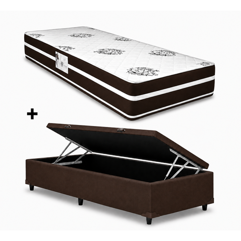 Cama Bau Solteiro Marrom Colchao Solteiro Molas Ensacadas Classico - Alto Nivel