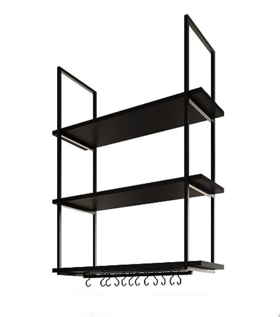 NICHO DE TETO PARA COZINHA 95 CM PRETO COM PRATELEIRA PRETA - 2