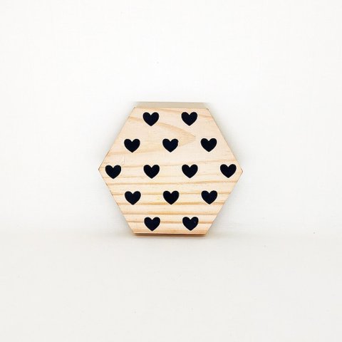 Tábua mini hexágono Corações Preto