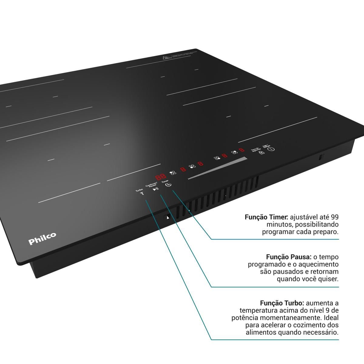 Cooktop de Indução Philco Pctq1 Função Turbo 220v - 6