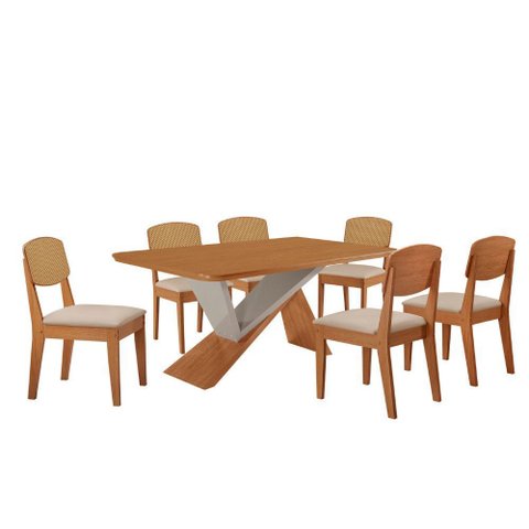 Mesa de Jantar Yasmin 180 Tampo Mdf Laminado Canto Copo e 6 Cadeiras Copper Premium