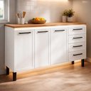 Ver imagem 3 de Balcão de Aço com Tampo Madeira 134x91x52cm 3 Portas 4 Gavetas Juno 140 Cozimax Branco/jequitiba