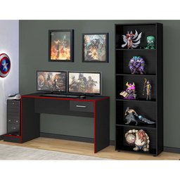 Mesa Gamer com 1 Gaveta e Suporte de CPU Multimóveis CR25205 Preta/Vermelha - 6 Mesa Gamer com 1 Gaveta e Suporte de CPU Multimóveis CR25205 Preta/Vermelha - 6