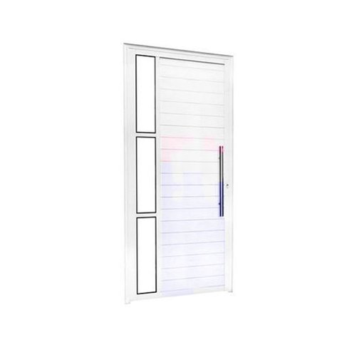 Porta de Alumínio Com Visor e Puxador Lado Esquerdo 210x90cm Branco Allo Esquadrias