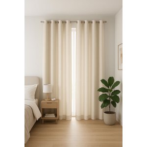 Cortina no Linho Flamê com Forro Microfibra Off no Ilhós de 19mm