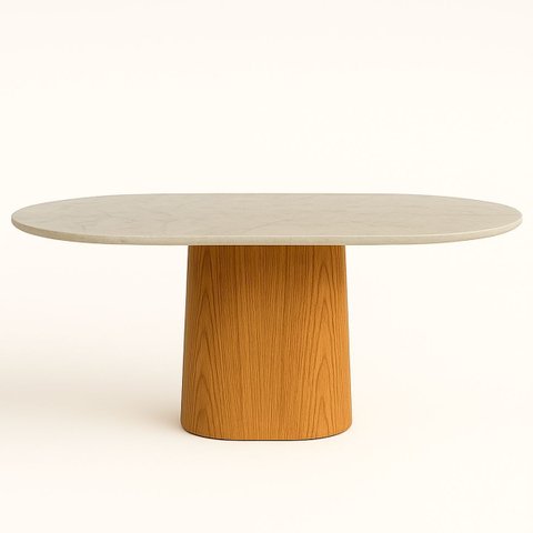 Mesa de Jantar Cone Oblongo 180x100 Cm Tampo Mármore Branco Extra Base Madeira Freijó