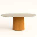 Ver imagem 1 de Mesa de Jantar Cone Oblongo 180x100 Cm Tampo Mármore Branco Extra Base Madeira Freijó