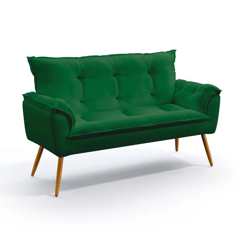 Namoradeira Decorativa Opala Pés Madeira Suede Verde - 2