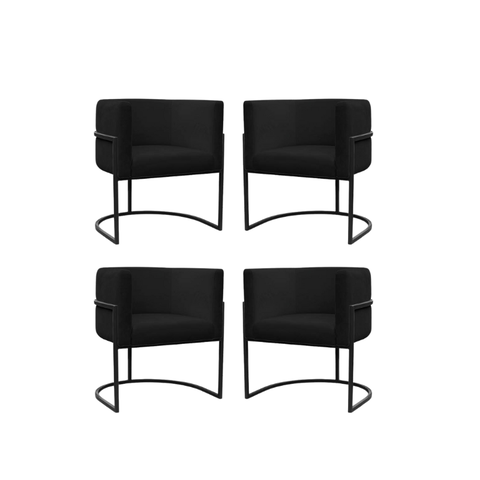 Kit 4 Poltrona Reforçadas Decorativa Sala de Estar Carla Base Ferro Preta Suede Preto