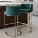 Ver imagem 3 de Banqueta Milano Alta Estofada Dourada Light em Tecido Suede Verde Cozinha Gourmet 75cm