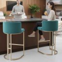 Ver imagem 2 de Banqueta Milano Alta Estofada Dourada Light em Tecido Suede Verde Cozinha Gourmet 75cm
