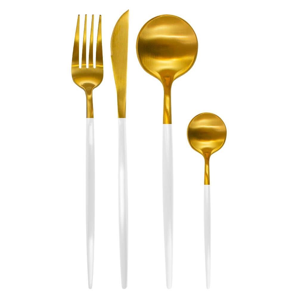 Faqueiro Inox com Porta Talheres 29cm 17 peças Lady Branco e Dourado - Casambiente - 2