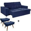 Ver imagem 1 de Sofá 4 Lugares New Itália 2,20m Retrátil, Reclinável, com 2 Puffs pés Palito, Azul