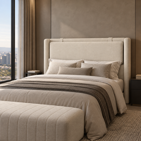 Cabeceira Casal Estofada 168x118cm Design Moderno Off White