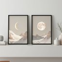 Ver imagem 3 de Kit 2 Quadr Lua Boho Branco Cinza 24x18cm Mold Branca Vidro