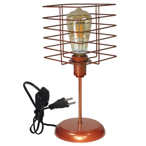 Luminária de Mesa Abajur Clássico Aramado Boxy Cobre P/led
