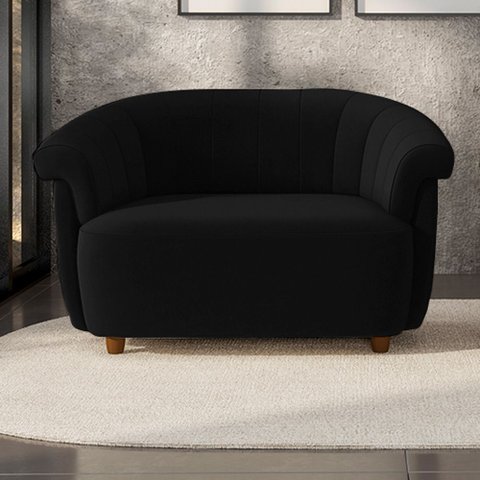 Sofá Namoradeira Decorativa Latvia 150cm Pés de Madeira Veludo Preto G45 - Gran Belo