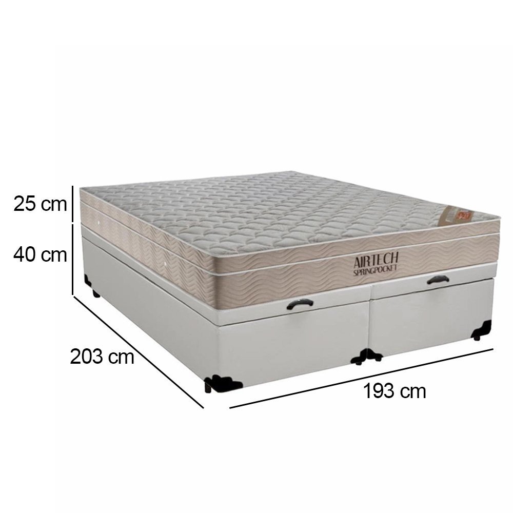 Cama Box Baú King Sintético Bipartido + Colchão Ortobom Airtech Molas Ensacadas 193x203x65 Branco - 3