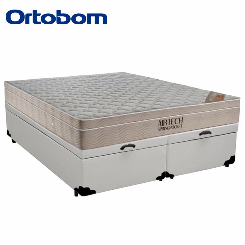 Cama Box Baú King Sintético Bipartido + Colchão Ortobom Airtech Molas Ensacadas 193x203x65 Branco - 5