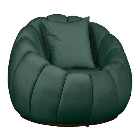 Poltrona Redonda Concha C/ Almofada Base Fixa Veludo Verde - Belliv Decor