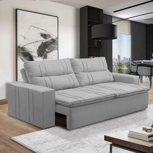 Sofá Retrátil e Reclinável 3 Lugares com Molas 2,00m Elisa Suede Cinza Rover & Beato