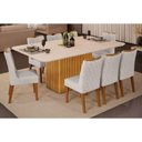 Ver imagem 1 de Sala de Jantar Completa Canes Tampo Madeirado C/ Vidro Curvo 200x100cm e 8 Cadeiras Stela Cedro/off