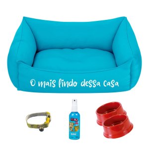 Kit Pet Com Cama Cachorro Gato M 57X37 Mais Lindo Da Casa