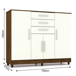 Cômoda Sapateira para Quarto 4 Portas 3 Gavetas 152cm Agrado V02 Imbuia/Champanhe - Mpozenato - 4