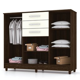 Cômoda Sapateira para Quarto 4 Portas 3 Gavetas 152cm Agrado V02 Imbuia/Champanhe - Mpozenato - 3