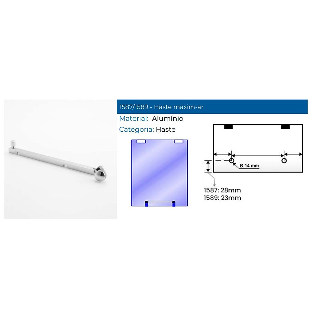 Kit Instalação em Aluminio Cromado Janela Basculante Maxim-ar Vidro Temperado Blindex com Haste 30cm - 2