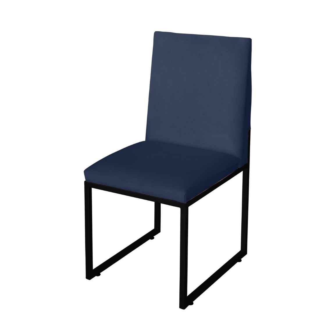 Cadeira Para Sala de Jantar Trendy Base Metálica Preto Corino Azul Marinho - Móveis Mafer
