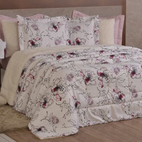 Edredom Queen Coberdrom Top Line Estampado Hipercal/sherpa 3 Peças - Malta