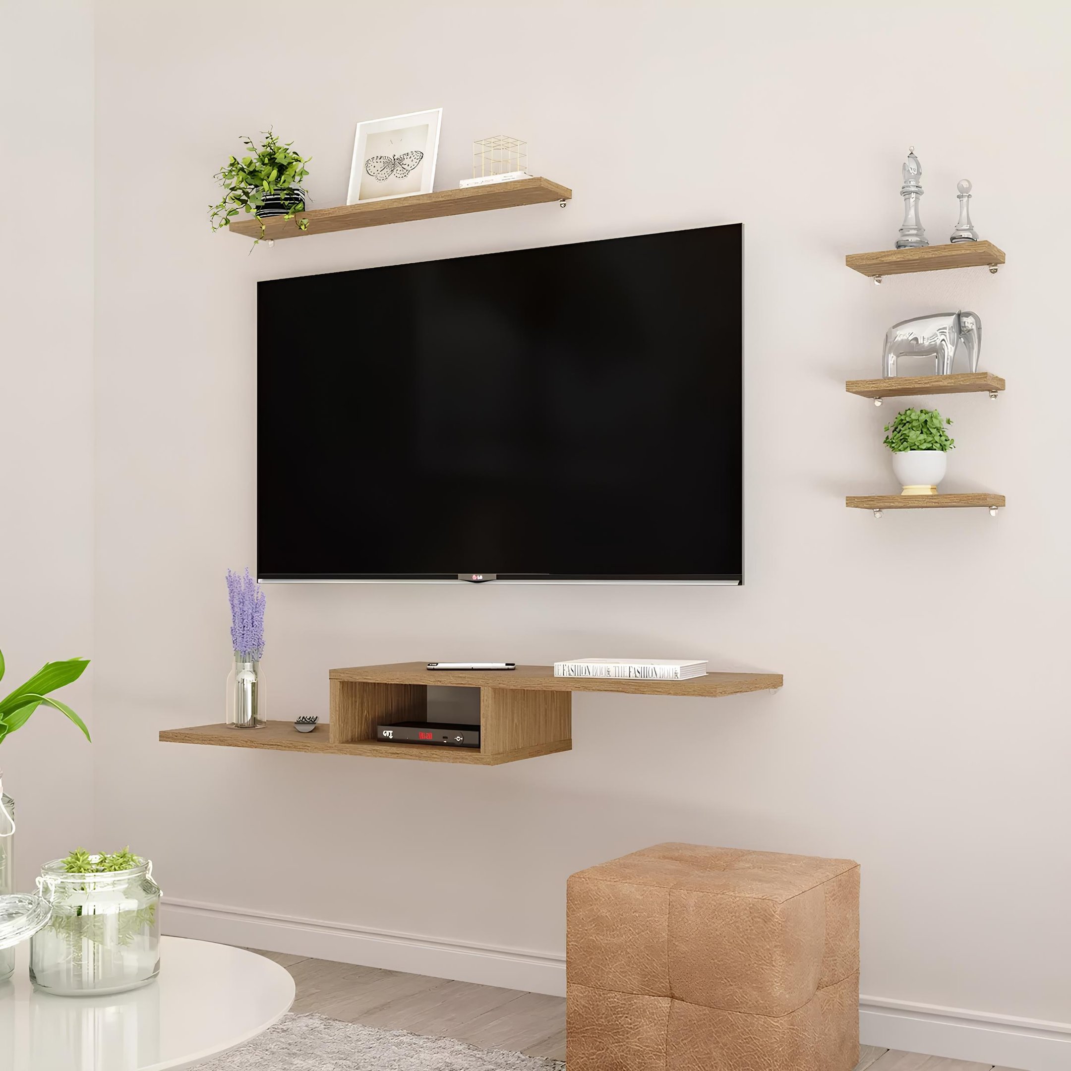 Rack para Tv Suspenso Mdf + Kit 4 Prateleiras Nicho Jogo Sala Quarto - 1