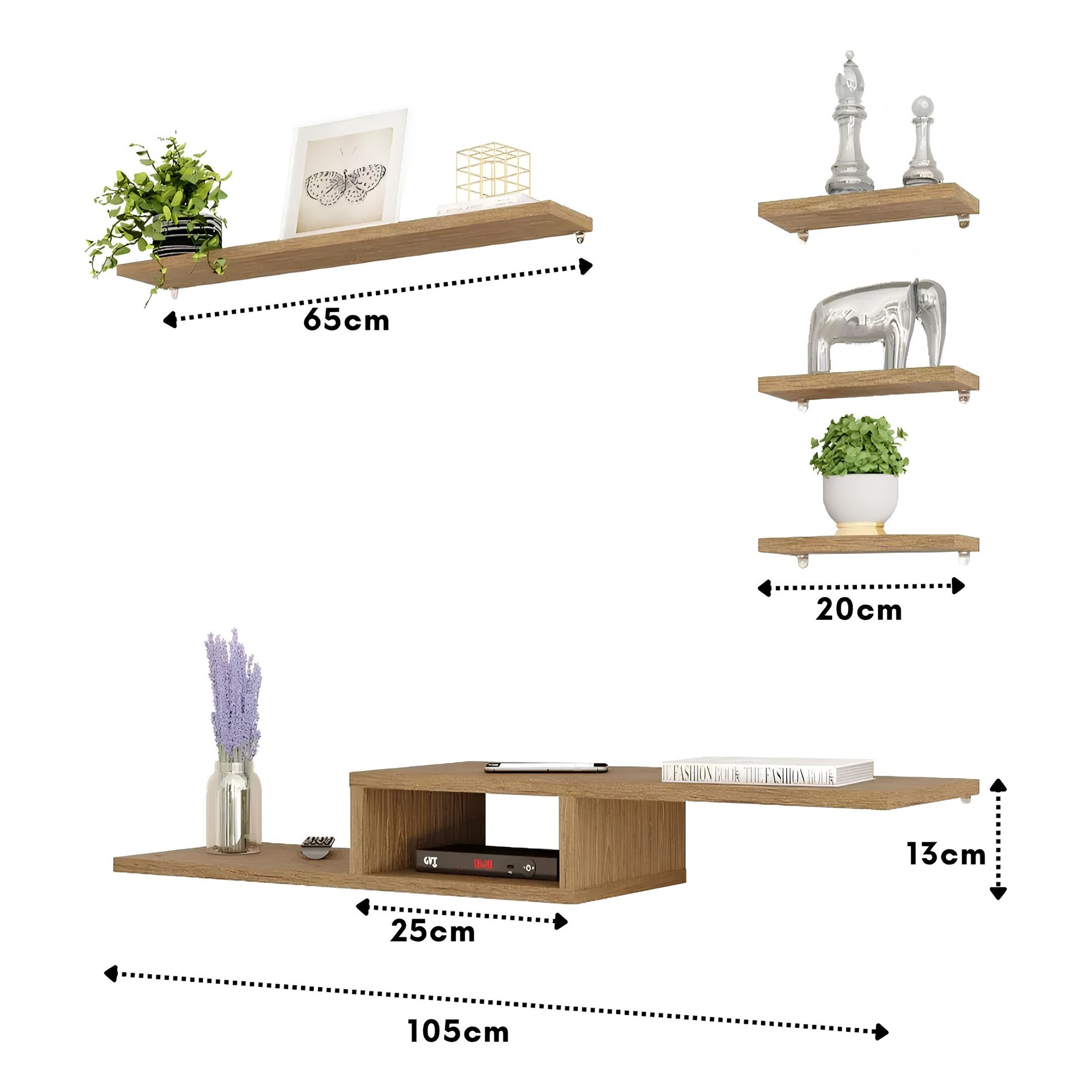 Rack para Tv Suspenso Mdf + Kit 4 Prateleiras Nicho Jogo Sala Quarto - 3