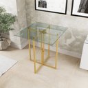 Ver imagem 2 de Mesa Quadrada Industrial 70cm Dourada Tampo Vidro Temperado Don Castro Decor Industrial Premium