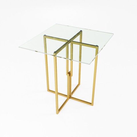 Mesa Quadrada Industrial 70cm Dourada Tampo Vidro Temperado Don Castro Decor Industrial Premium