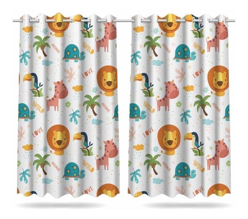 Cortina Infantil Animais Safari 3 Tecido Premium 2,60x1,50m