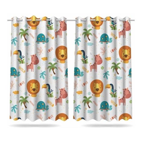 Cortina Infantil Animais Safari 3 Tecido Premium 2,60x1,50m