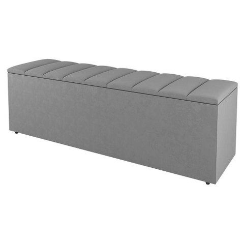 Calçadeira Baú Casal Cora 140Cm Suede Cinza Claro