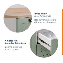 Balcão 4 Gavetas 40cm com Tampo Arizona Cabecasa Madeiramadeira - 5