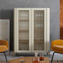 Ver imagem 1 de Cristaleira com 2 Portas 98,5cm Vidro Canelado Pés em Metal Cor:louro e Luna com Dourado