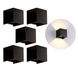 Kit C/ 5 Luminária Tipo Arandela Preta em Aluminio C/ Facho Ajustavel e Led Integrado 3000k - 4