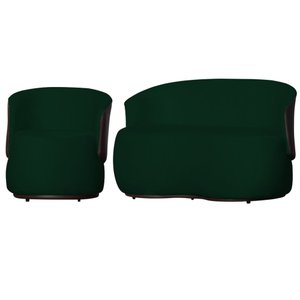 Kit 1 Namoradeira e 1 Poltrona Decorativa Orgânica Beatriz Suede Composê Corino Marrom - Estopar Sue