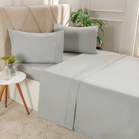 Jogo de Cama Casal Serenitá 4 Pçs Bordado Festonê 138x188x30cm Lunare