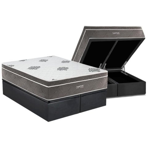 Conjunto Box Baú Queen: Colchão Molas Inovaflex Ensacadas Essential+base Crc Corano Gray (158x198)