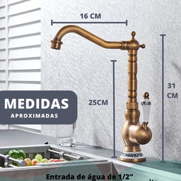 Torneira Monocomando Bronze Alta Bronze Gourmet Cozinha e Banheiro Estilo Vintage Giratória - 2