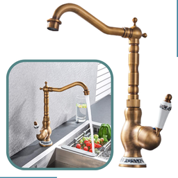 Torneira Monocomando Bronze Alta Bronze Gourmet Cozinha e Banheiro Estilo Vintage Giratória - 1