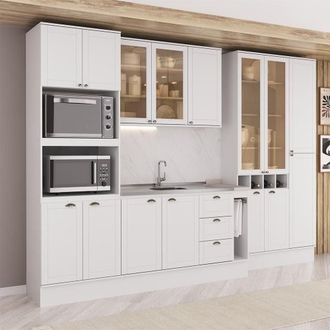 Cozinha Completa Milla Living Move 15 Portas 3 Gavetas MDF 320cm Branco